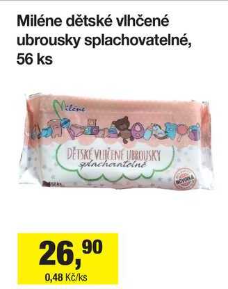 Miléne dětské vlhčené ubrousky splachovatelné, 56 ks