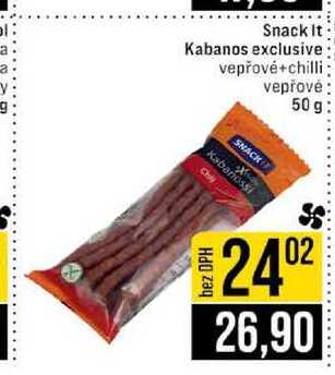 Snack It Kabanos exclusive vepřové+chilli vepřové 50 g