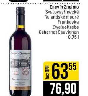 Znovín Znojmo Svatovavřinecké Rulandské modré Frankovka Zweigeltrebe Cabernet Sauvignon 0.75l