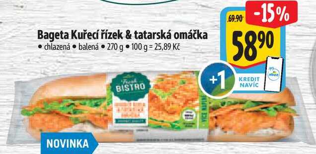 Bageta Kuřecí řízek & tatarská omáčka, 270 g