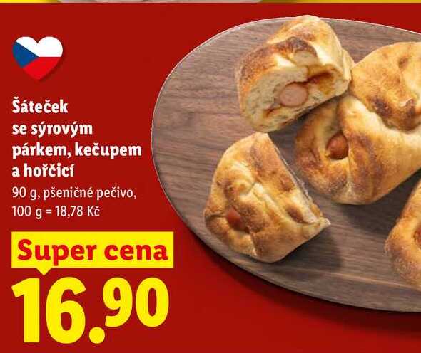 Šáteček se sýrovým párkem, kečupem a hořčicí, 90 g