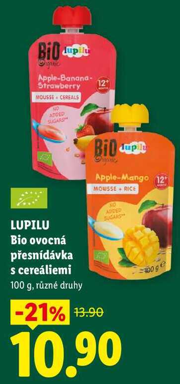 LUPILU Bio ovocná přesnídávka s cereáliemi, 100 g
