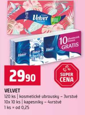 Velvet 120 ks kosmetické ubrousky 3vrstvé 10x 10 ks kapesníky 4vrstvé 