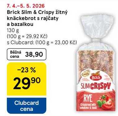 Brick Slim & Crispy žitný knäckebrot s rajčaty a bazalkou, 130 g 