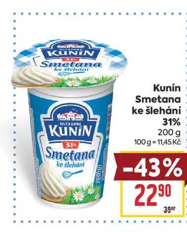 Kunín Smetana ke šlehání 31% 200 g  v akci