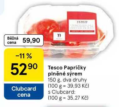 Tesco Papričky plněné sýrem, 150 g, dva druhy