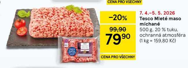 Tesco Mleté maso míchané, 500 g. 20 % tuku