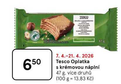 Tesco Oplatka s krémovou náplní, 47 g, více druhů 