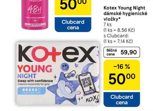 Kotex Young Night dámské hygienické vložky, 7 ks 