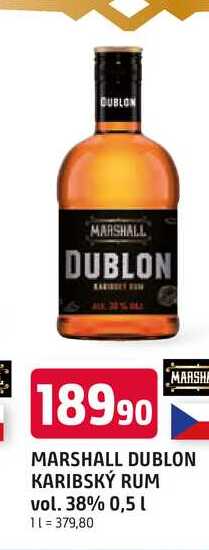 MARSHALL DUBLON KARIBSKÝ RUM vol. 38% 0,5 L 