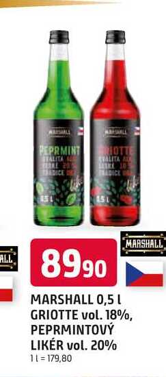 MARSHALL GRIOTTE vol. 18%, PEPRMINTOVÝ LIKÉR vol. 20% 0,5l