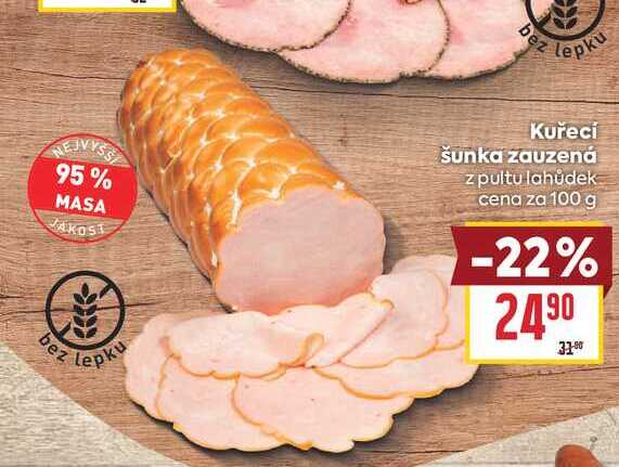 Kuřecí šunka zauzená z pultu lahůdek cena za 100 g 