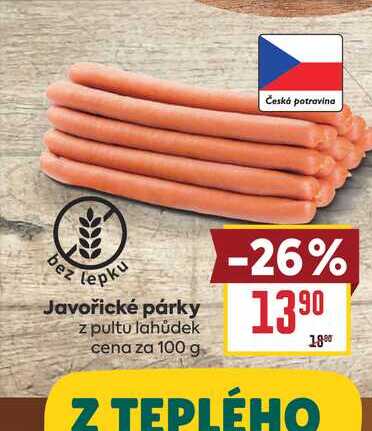 Javořické párky z pultu lahůdek cena za 100g