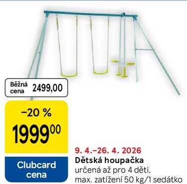 Dětská houpačka, určená až pro 4 děti. max. zatížení 50 kg/1 sedátko