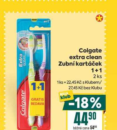 Colgate extra clean Zubní kartáček 1+1 2 ks 