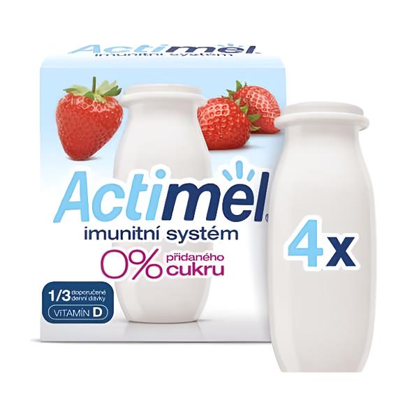 Actimel Probiotický jogurtový nápoj s vitamíny a 0% přidaného cukru jahoda 4x100g