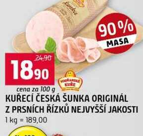 KUŘECÍ ČESKÁ ŠUNKA ORIGINÁL Z PRSNÍCH ŘÍZKŮ NEJVYŠŠÍ JAKOSTI 100g