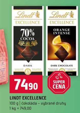LINDT EXCELLENCE 100 g čokoláda vybrané druhy 