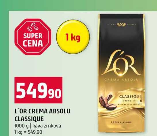 L'OR CREMA ABSOLU CLASSIQUE 1000 g káva zrnková 