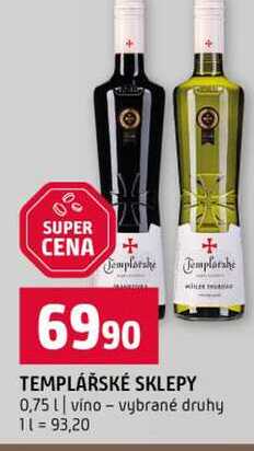 TEMPLÁŘSKÉ SKLEPY 0,75l víno vybrané druhy