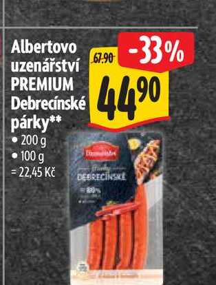 Albertovo uzenářství PREMIUM Debrecínské párky 200 g 