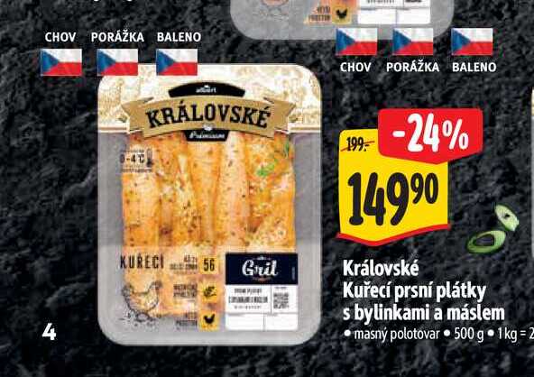   Královské Kuřecí prsní plátky s bylinkami a máslem  500 g