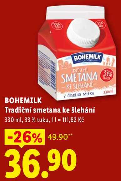 BOHEMILK Tradiční smetana ke šlehání, 330 ml