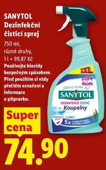 SANYTOL Dezinfekční čisticí sprej, 750 ml
