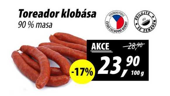 Toreador klobása 90% masa, 100 g