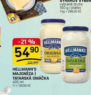 HELLMANN'S MAJONÉZA | ORIGINA TATARSKÁ OMÁČKA 405 ml 