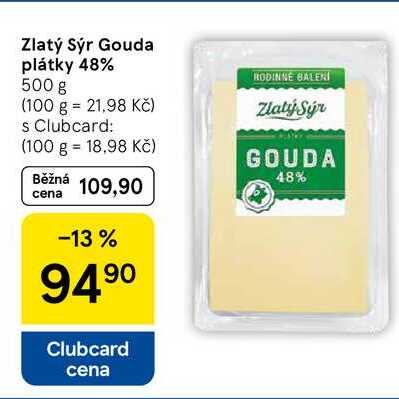 Zlatý sýr Gouda plátky 48%, 500 g 