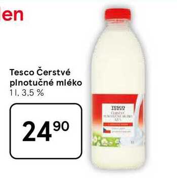 Tesco Čerstvé plnotučné mléko 3.5%, 1 l 