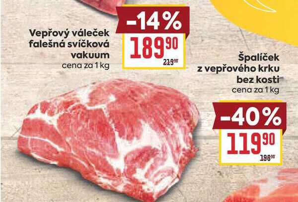 špalíček z vepřového krku bez kosti cena za 1 kg
