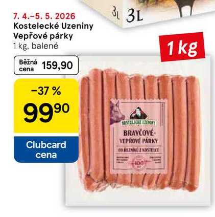 Kostelecké Uzeniny Vepřové párky, 1 kg, balené 