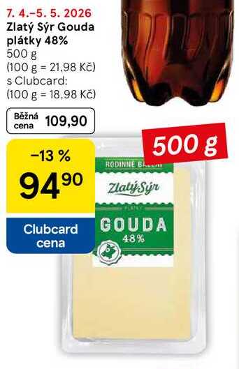 Zlatý sýr Gouda plátky 48%, 500 g  