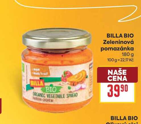 BILLA BIO Zeleninová pomazánka 180 g