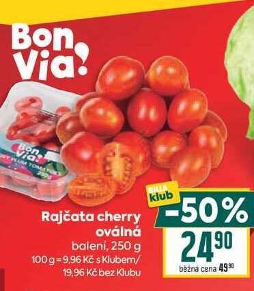 Rajčata cherry oválná balení, 250 g
