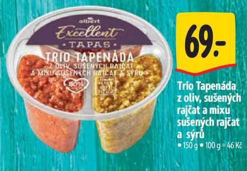 Trio Tapenáda z oliv, sušených rajčat a mixu sušených rajčat a sýrů, 150 g