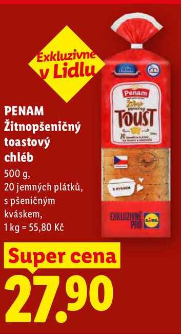 Penam Žitnopšeničný toastový chléb, 500 g 