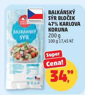 BALKÁNSKÝ SÝR BLOČEK 47% KARLOVA KORUNA, 200 g