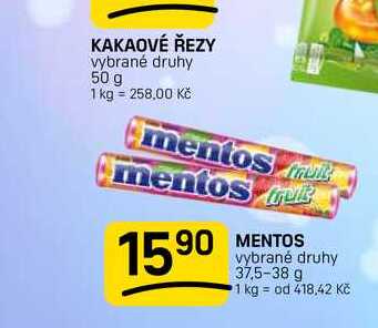 MENTOS vybrané druhy 37,5-38 g 