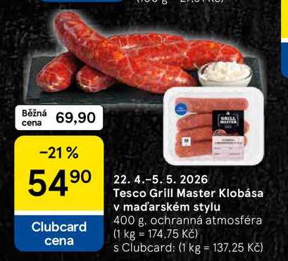 Tesco Grill Master Klobása v maďarském stylu, 400 g