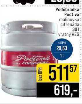 Poděbradka Poctivá malinovka citronáda 30l