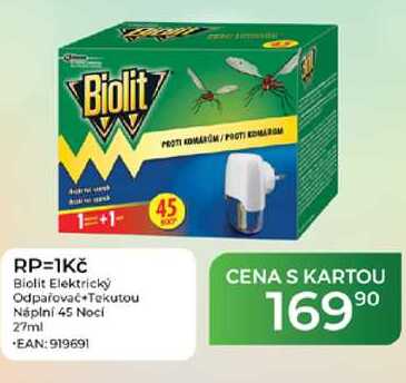 RP=1Kč Biolit Elektrický Odpařovač Tekutou Náplní 45 Noci 27ml  