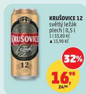 KRUŠOVICE 12 světlý ležák plech, 0,5 l