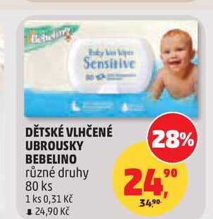 DĚTSKÉ VLHČENÉ UBROUSKY BEBELINO, 80 ks