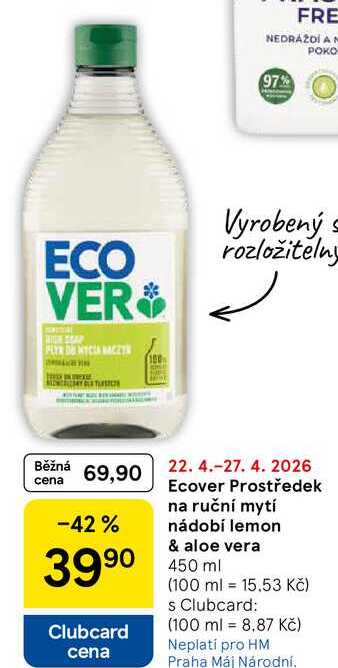 Ecover Prostředek na ruční mytí nádobí lemon & aloe vera, 450 ml  