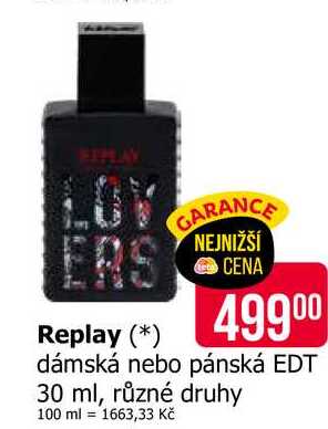 Replay dámská nebo pánská EDT 30 ml