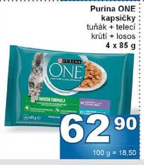 JULINA ONE Purina ONE kapsičky tuňák + telecí krúti + losos 4 x 85 g