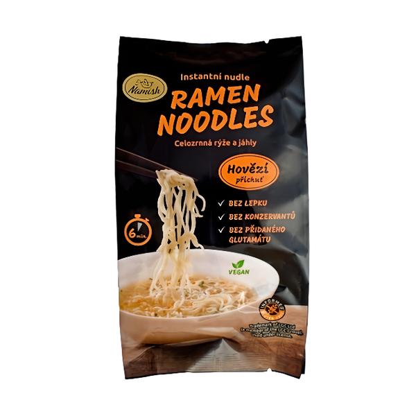 Ňamish Instantní nudle celozrnná rýže a jáhly - hovězí příchuť bez lepku